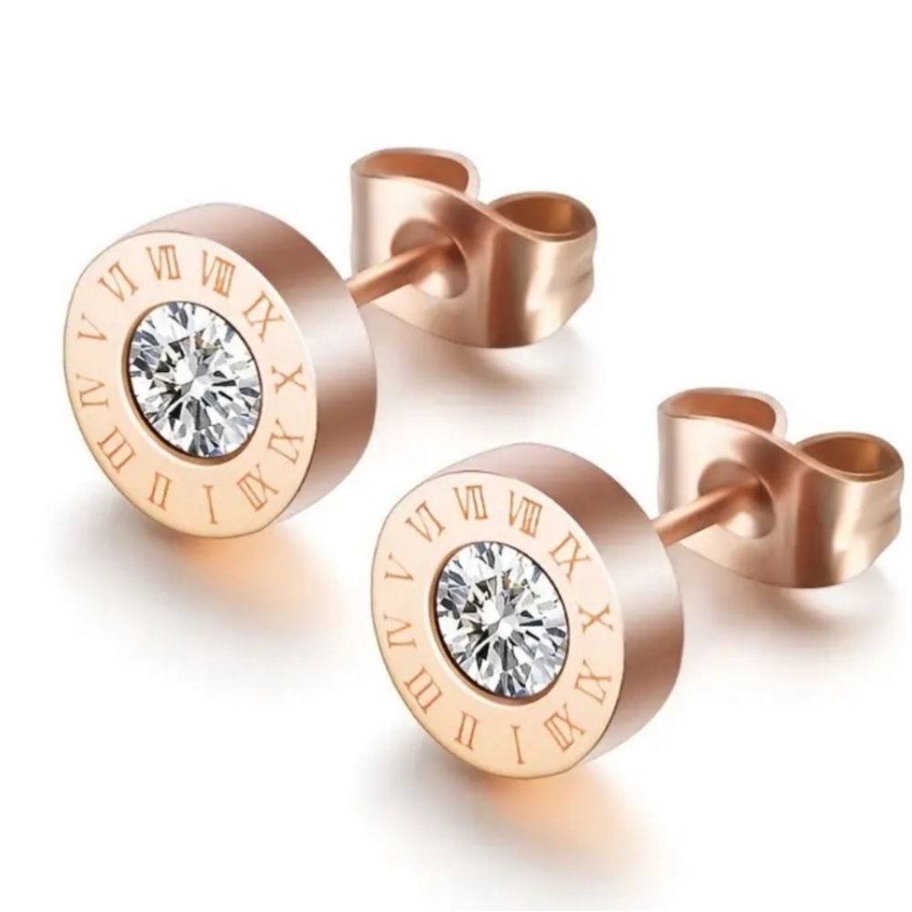 NEW Rose Gold Roman Numerals Stud Earrings, Tiffany inspired